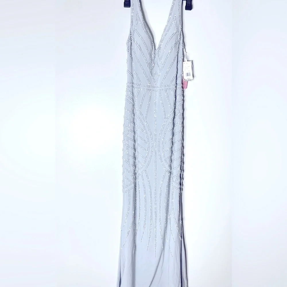 AQUA Embellished Column Gown - 100% Exclusive silver size 4 New - Picture 14 of 16